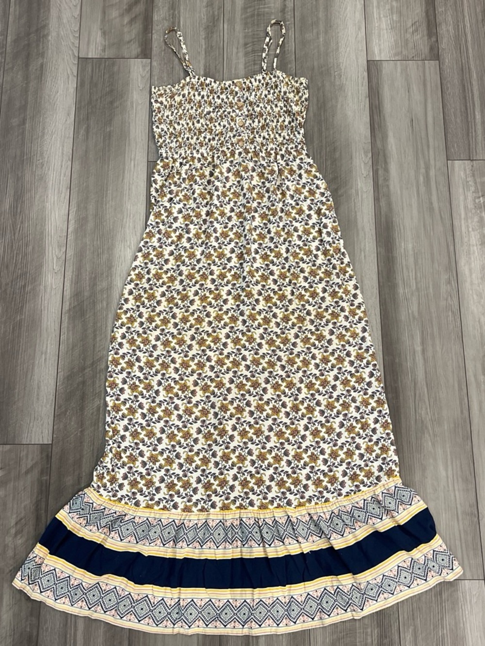 Lily Rose Smocked Floral Maxi Dress with Navy Border